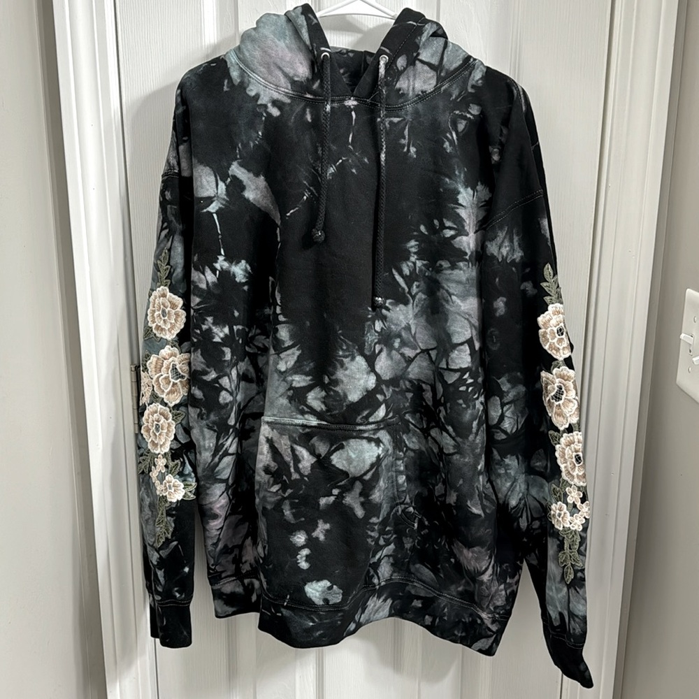 Brand new, Civil Regime tie-dye wash hoodie with floral appliqué size large.